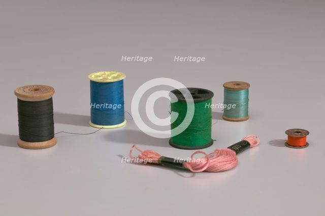 Six colors of thread from Mae's Millinery Shop, 1941-1994. Creator: Unknown.
