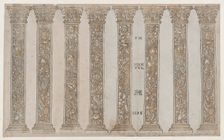 Six Corinthian pilasters for the Triumph, from The Triumph of Julius Caesar, 1598. Creator: Bernardo Malpizzi
