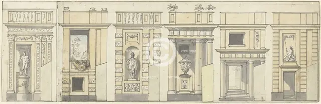 Six designs for a decorative wall, c.1752-c.1819. Creator: Juriaan Andriessen.