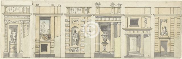 Six designs for a decorative wall, c.1752-c.1819. Creator: Juriaan Andriessen.