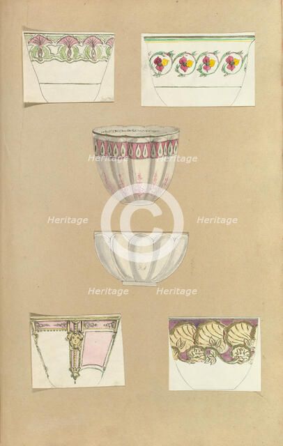 Six Designs for Decorated Cups, 1845-55. Creator: Alfred Crowquill.