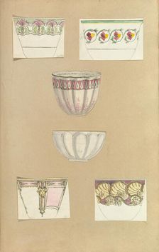 Six Designs for Decorated Cups, 1845-55. Creator: Alfred Crowquill