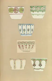 Six Designs for Decorated Cups, 1845-55. Creator: Alfred Crowquill