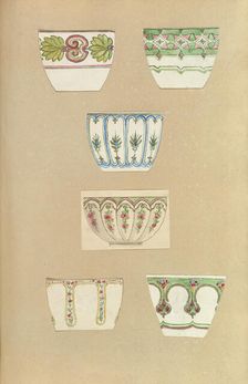 Six Designs for Decorated Cups, 1845-55. Creator: Alfred Crowquill