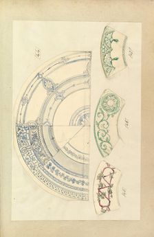 Six Designs for Decorated Plates, 1845-55. Creator: Alfred Crowquill