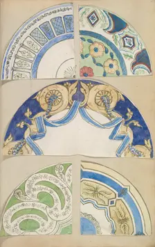 Six Designs for Decorated Plates, 1845-55. Creator: Alfred Crowquill