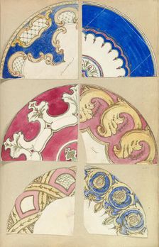 Six Designs for Decorated Plates, 1845-55. Creator: Alfred Crowquill