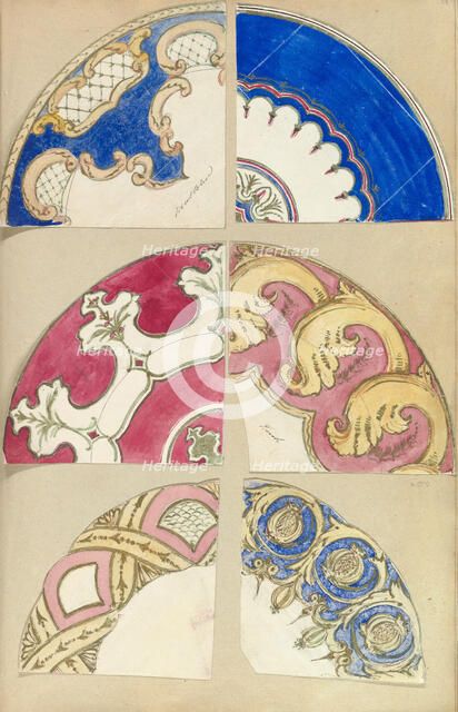 Six Designs for Decorated Plates, 1845-55. Creator: Alfred Crowquill.