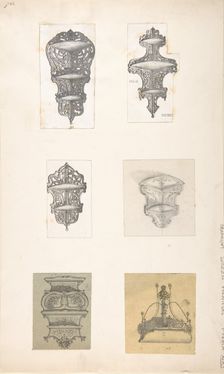 Six Designs for Hanging Shelves, 19th century., 19th century. Creator: Anon