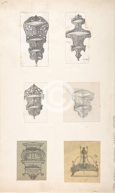 Six Designs for Hanging Shelves, 19th century., 19th century. Creator: Anon.