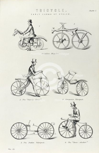 Six early forms of bicycle, c1870. Creator: Unknown.