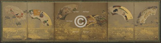 Six fan papers: miscellaneous subjects, Momoyama or Edo period, 1590-1640. Creator: Sôtatsu.
