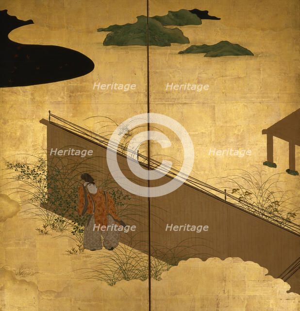 Six-fold screen depicting tales of Ise, 1617-1691. Creator: Tosa Mitsuoki.