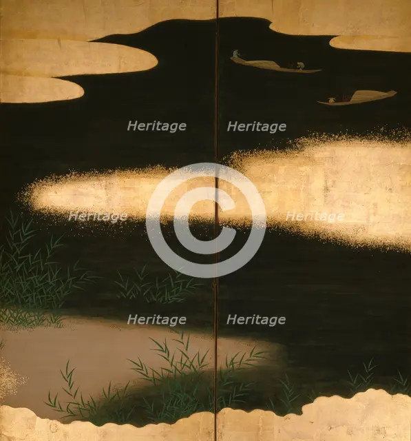 Six-fold screen depicting tales of Ise, 1617-1691. Creator: Tosa Mitsuoki.
