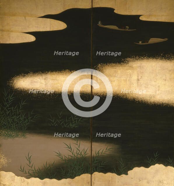 Six-fold screen depicting tales of Ise, 1617-1691. Creator: Tosa Mitsuoki.