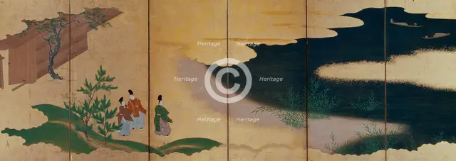 Six-fold screen depicting tales of Ise, 1617-1691. Creator: Tosa Mitsuoki.