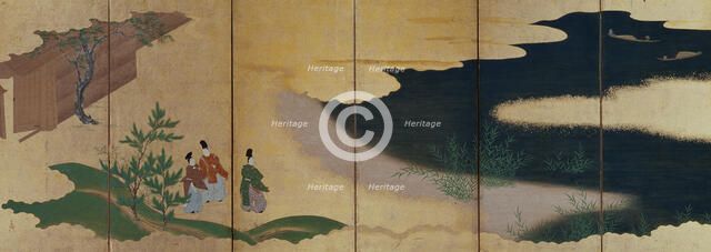 Six-fold screen depicting tales of Ise, 1617-1691. Creator: Tosa Mitsuoki.