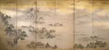 Six fold screen depicting views of Lake Xi Hu, late 17th century. Creator: Kano Joshin