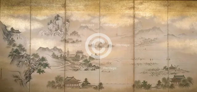 Six fold screen depicting views of Lake Xi Hu, late 17th century. Creator: Kano Joshin.