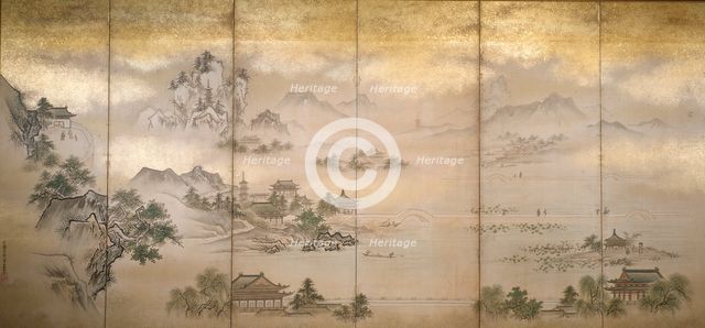 Six fold screen depicting views of Lake Xi Hu, late 17th century. Creator: Kano Joshin.
