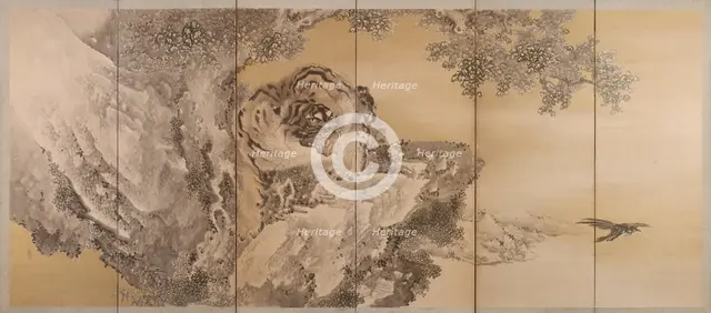 Six-fold screen depicting a roaring tiger, 1749-1838. Artist: Kishi Ganku.