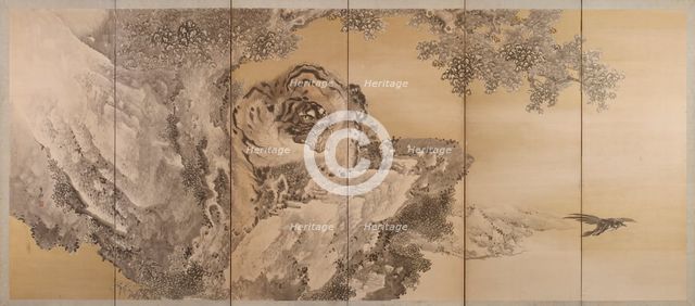 Six-fold screen depicting a roaring tiger, 1749-1838. Artist: Kishi Ganku.