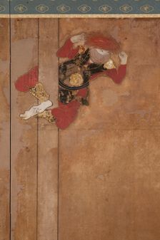 Six-fold screen depicting acrobats performing before a rich household, early - mid-17th century. Creator: Unknown