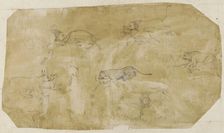 Six groups of fighting animals, 18th century. Creator: Unknown