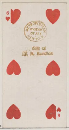 Six Hearts (red), from the Playing Cards series (N84) for Duke brand cigarettes, 1888., 1888. Creator: Unknown