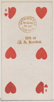 Six Hearts (red), from the Playing Cards series (N84) for Duke brand cigarettes, 1888., 1888. Creator: Unknown