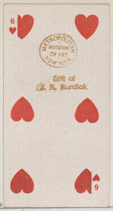 Six Hearts (red), from the Playing Cards series (N84) for Duke brand cigarettes, 1888., 1888. Creator: Unknown