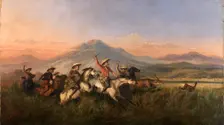 Six Horsemen Chasing Deer, 1860. Creator: Raden Saleh