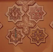Six Kashian Persian Tiles with Inscription from Shahnameh, 13th century