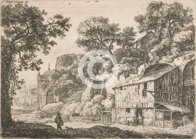 Six landscapes. A man wearing a cloak, and his dog. (H43), 1640-1690. Creator: Anthonie Waterloo.