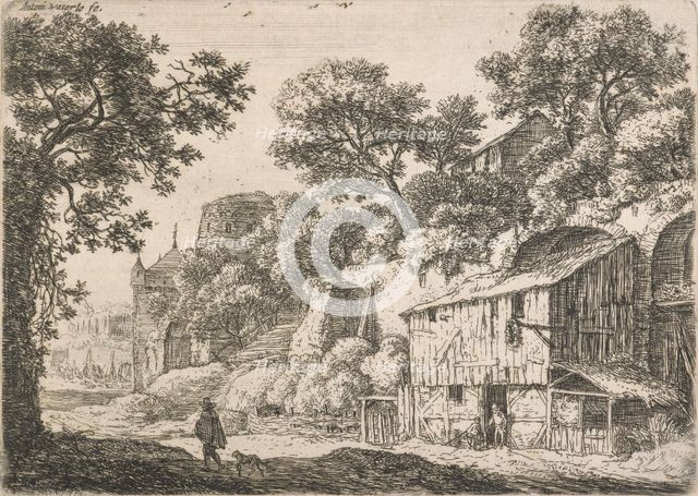 Six landscapes. A man wearing a cloak, and his dog. (H43), 1640-1690. Creator: Anthonie Waterloo.