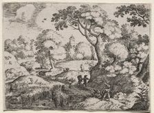 Six Landscapes: Path Between Swamp and Wooded Bank, c. 1595. Creator: Jacob I Savery (Dutch, c1565/67-1602/3)
