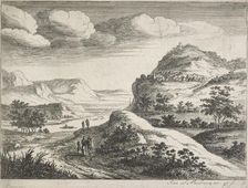 Six landscapes. Plate 6: Three figures standing on a country road, 1683. Creator: Jan van Almeloveen