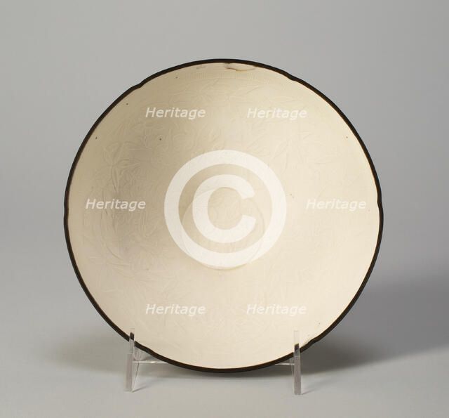 Six-Lobed Bowl with Bamboo, Morning Glories, and Spray of Cherry..., Jin dynasty, 12th century. Creator: Unknown.