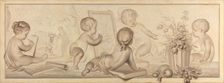 Six Putti with Flowers and Fruit and Attributes of the Art of Drawing, 1782. Creator: Juriaan Andriessen