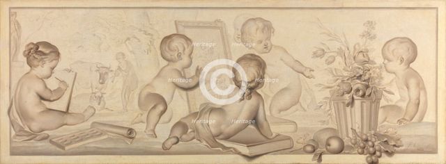 Six Putti with Flowers and Fruit and Attributes of the Art of Drawing, 1782. Creator: Juriaan Andriessen.