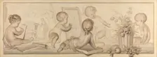 Six Putti with Flowers and Fruit and Attributes of the Art of Drawing, 1782. Creator: Juriaan Andriessen