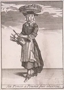 Six Pence a Pound fair Cherries Cries of London, (c1688?). Artist: Anon