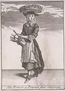 Six Pence a Pound fair Cherries Cries of London, (c1688?). Artist: Anon