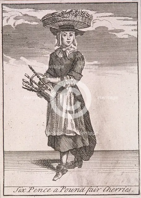 'Six Pence a Pound fair Cherries', Cries of London, (c1688?). Artist: Anon