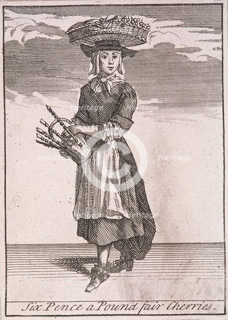 'Six Pence a Pound fair Cherries', Cries of London, (c1688?). Artist: Anon