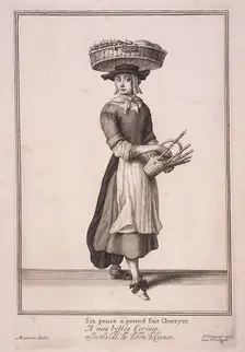 Six pence a pound fair Cherryes Cries of London, (1688?). Artist: Anon