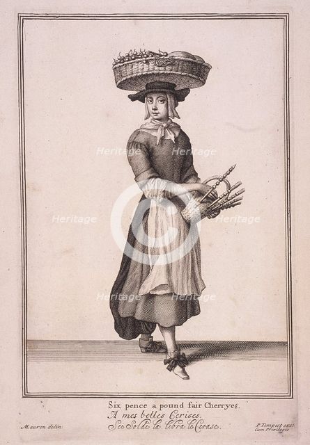 'Six pence a pound fair Cherryes', Cries of London, (1688?). Artist: Anon