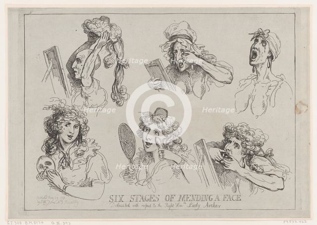 Six Stages of Mending a Face, Dedicated with respect to the Right Hon-ble. Lady Ar..., May 29, 1792. Creator: Thomas Rowlandson.