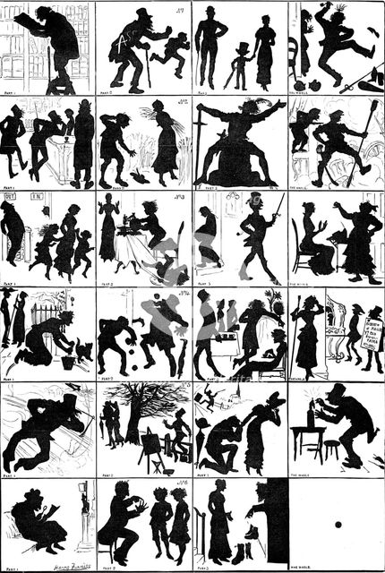 Six shadow charades drawn by H. Furniss - the answers next week, 1881. Creator: Unknown.