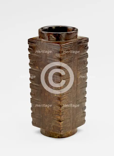 Six-tier tube (cong ?) with masks, probably recut, Late Neolithic period, ca. 3300-2250 BCE. Creator: Unknown.